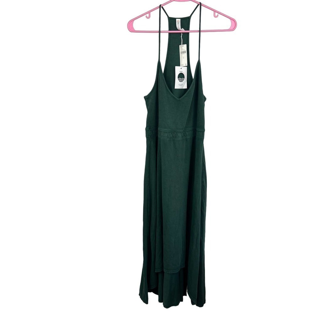 Anthro Daily Practice Madeline Midi Moss Green High-Low Racerback Dress Size: M